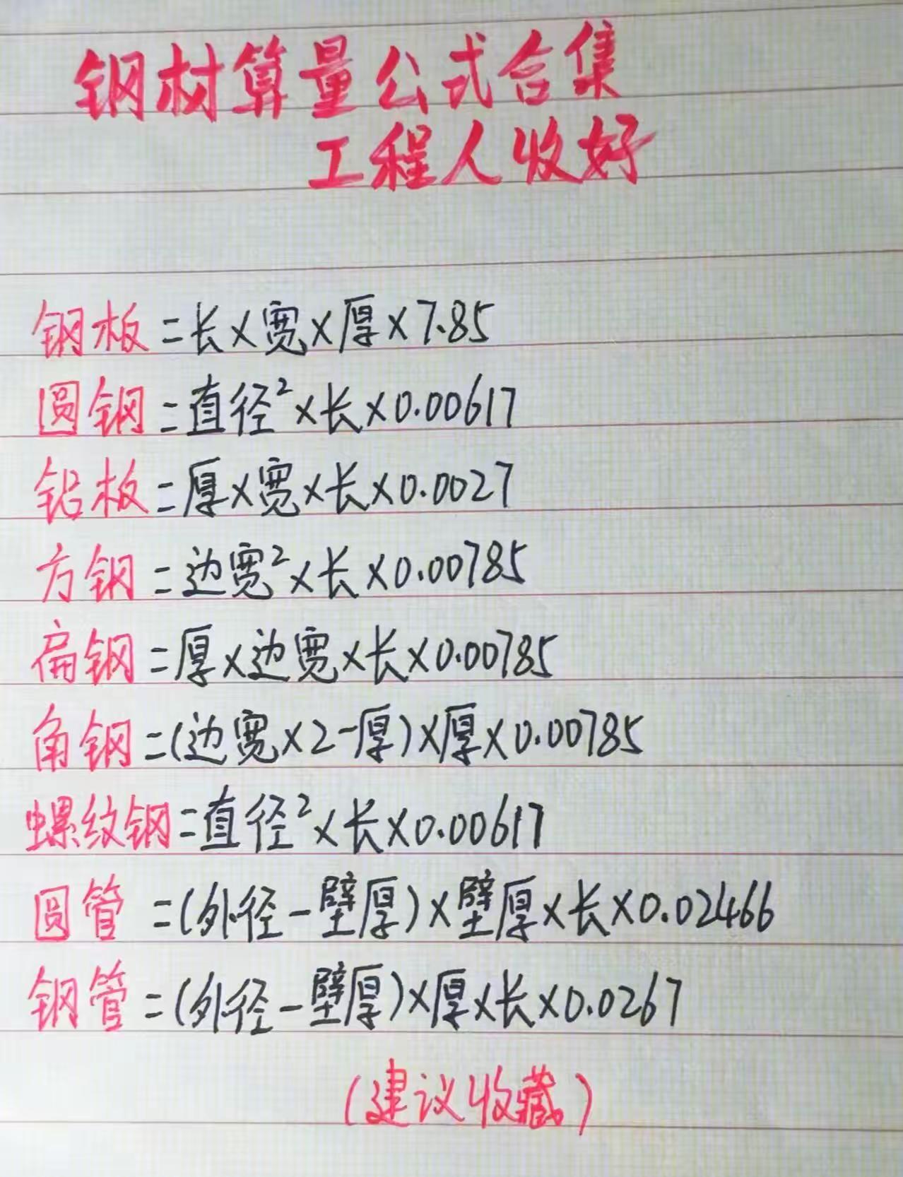 钢材算量公式合集，工程人一定要收藏好。工程算量 钢材公式 工地干货 造价