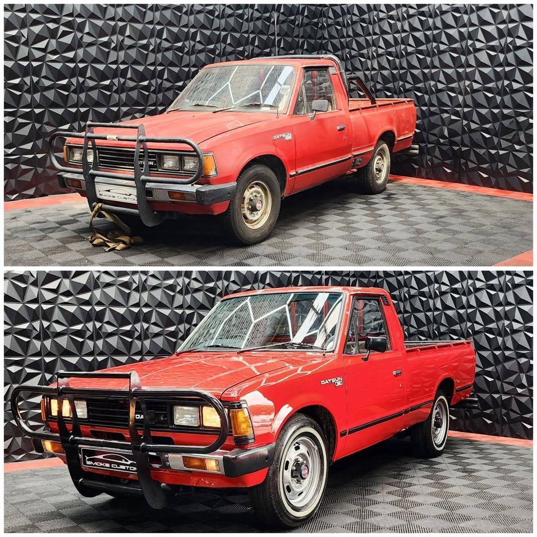 修复了一台承载着深厚情感的 1981年产达特桑（Datsun）。这辆车在户外历经