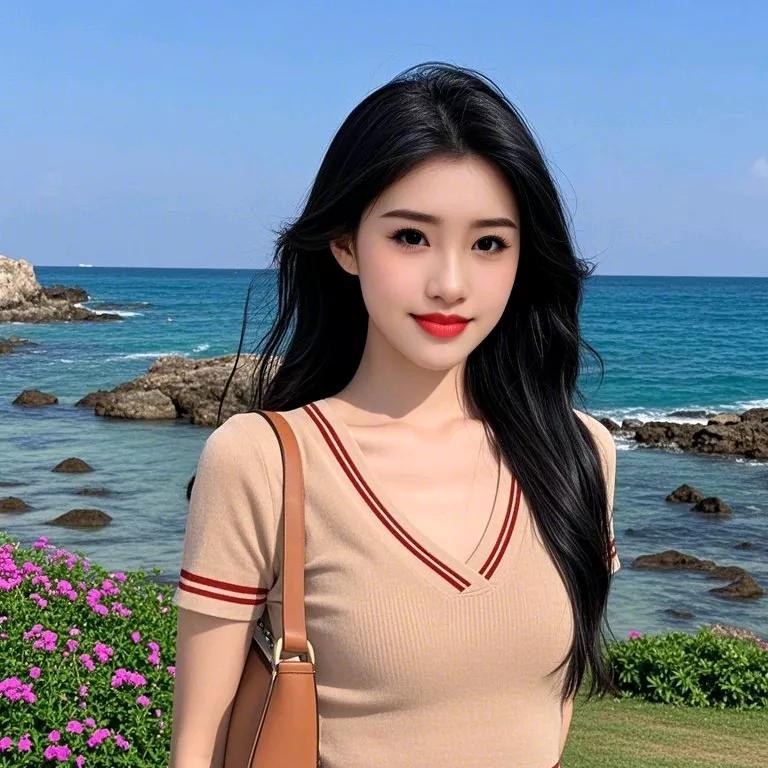 海边打卡，少女心满满，粉色花海，清新自然海边花海少女 花海少女照 梦幻粉色的花海