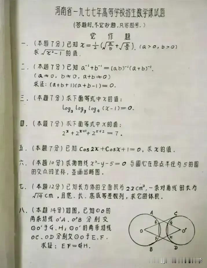 1977年的高考数学题还是手写的[赞]