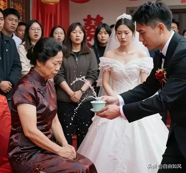 新郎给岳母敬茶时喊了3次妈！岳母都不看一下，新郎当场杯子一摔。
看完整个故事，心