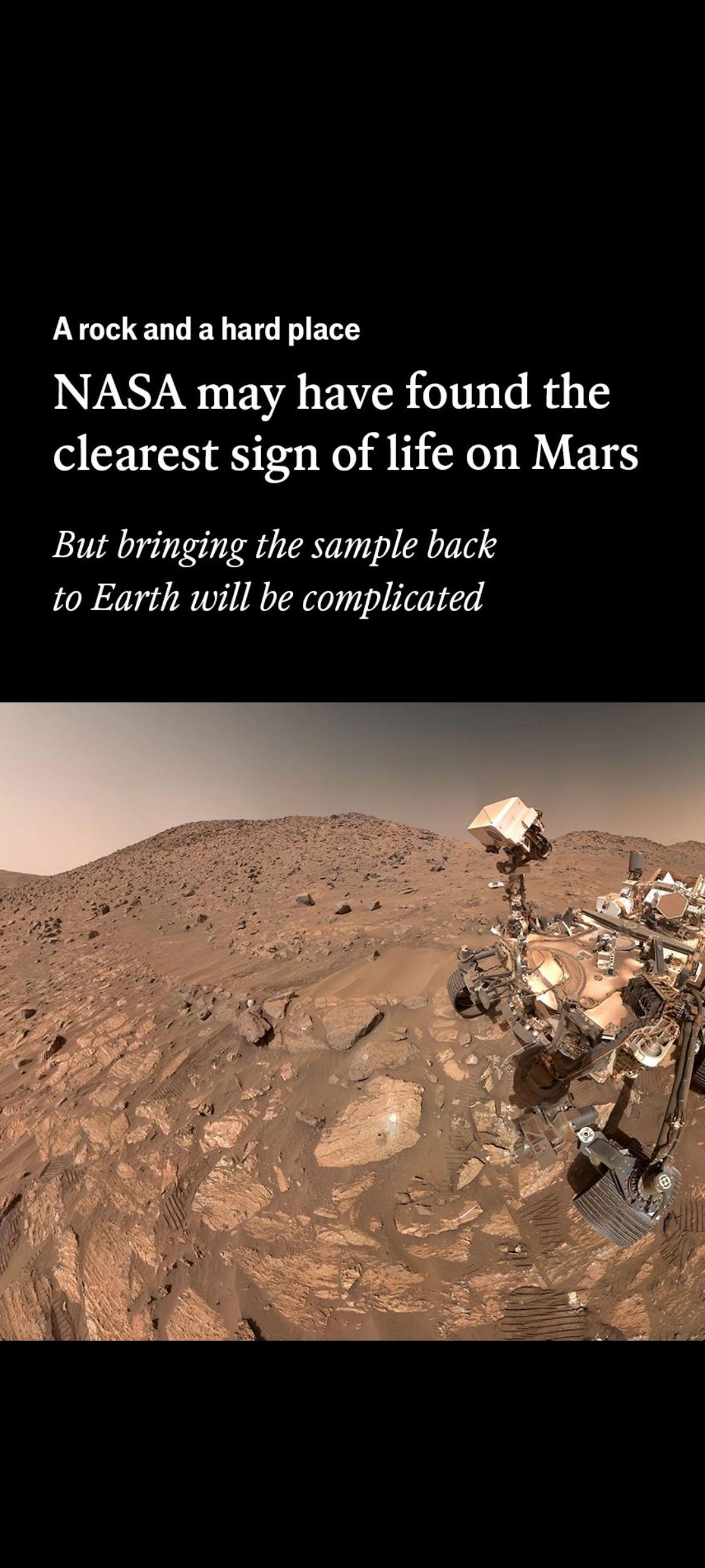 根据一项新研究在火星岩石标本中发现的潜在生物标记，美国宇航局代局长表示这很可能是