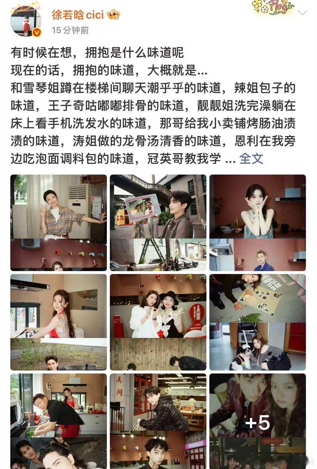 徐若晗谈拥抱的味道徐若晗晒桃花坞全员照片告别相聚时光，用文字和合照留住拥抱的专属