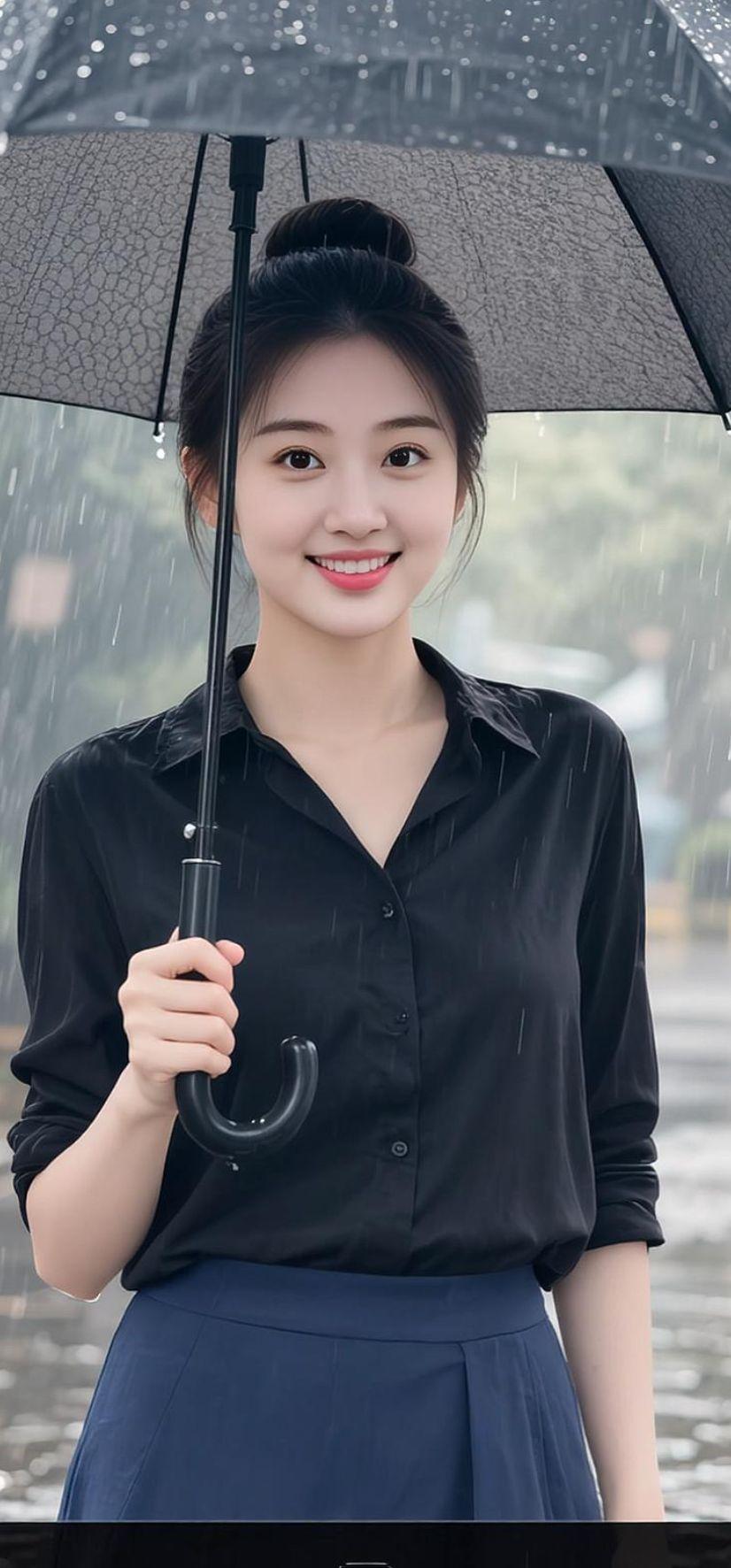 AI雨幕佳人 雨中穿搭灵感 高颜值美女