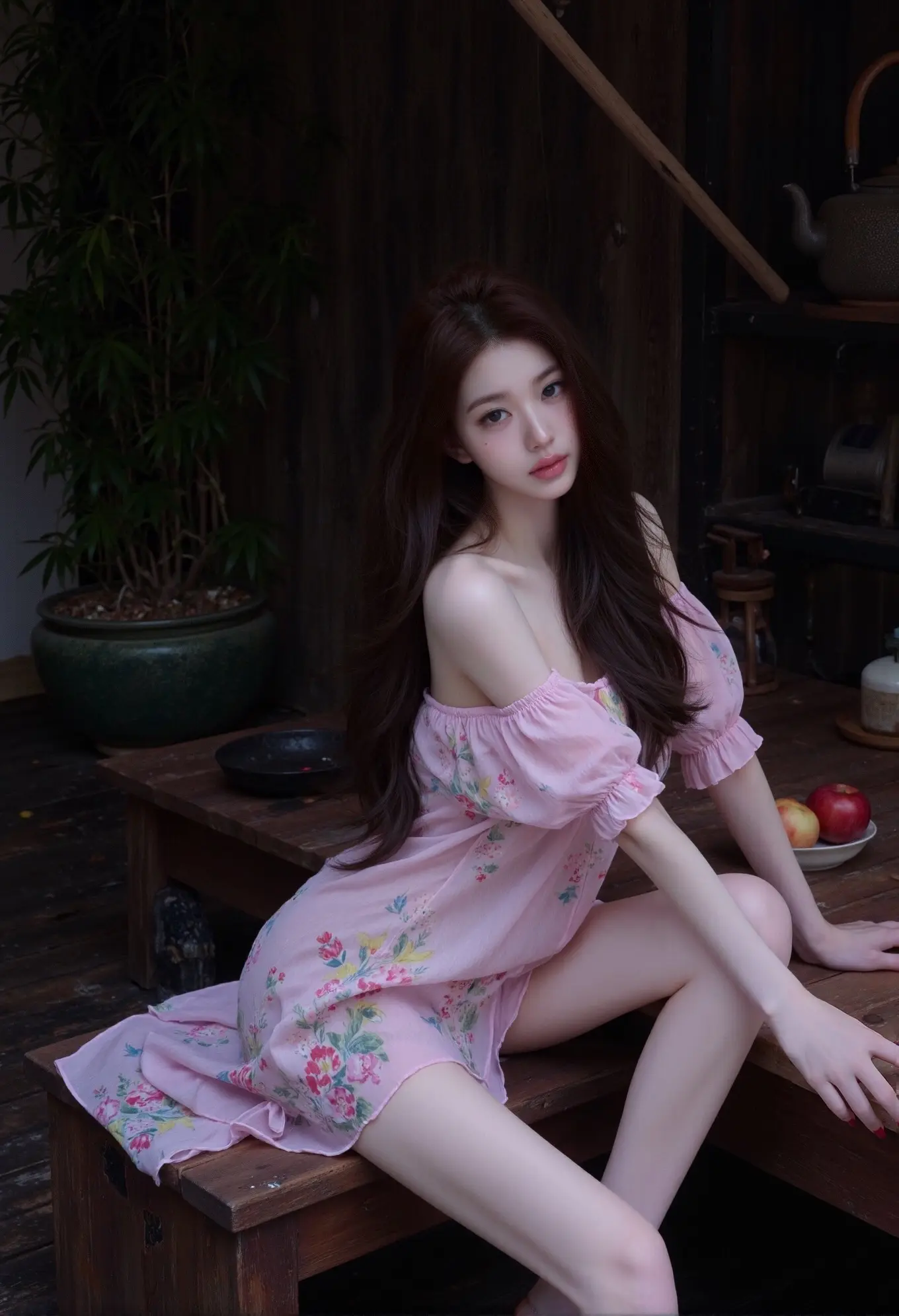粉色碎花连衣裙 松弛感日常碎片 甜妹氛围感拉满  氛围感拍照场景 AI