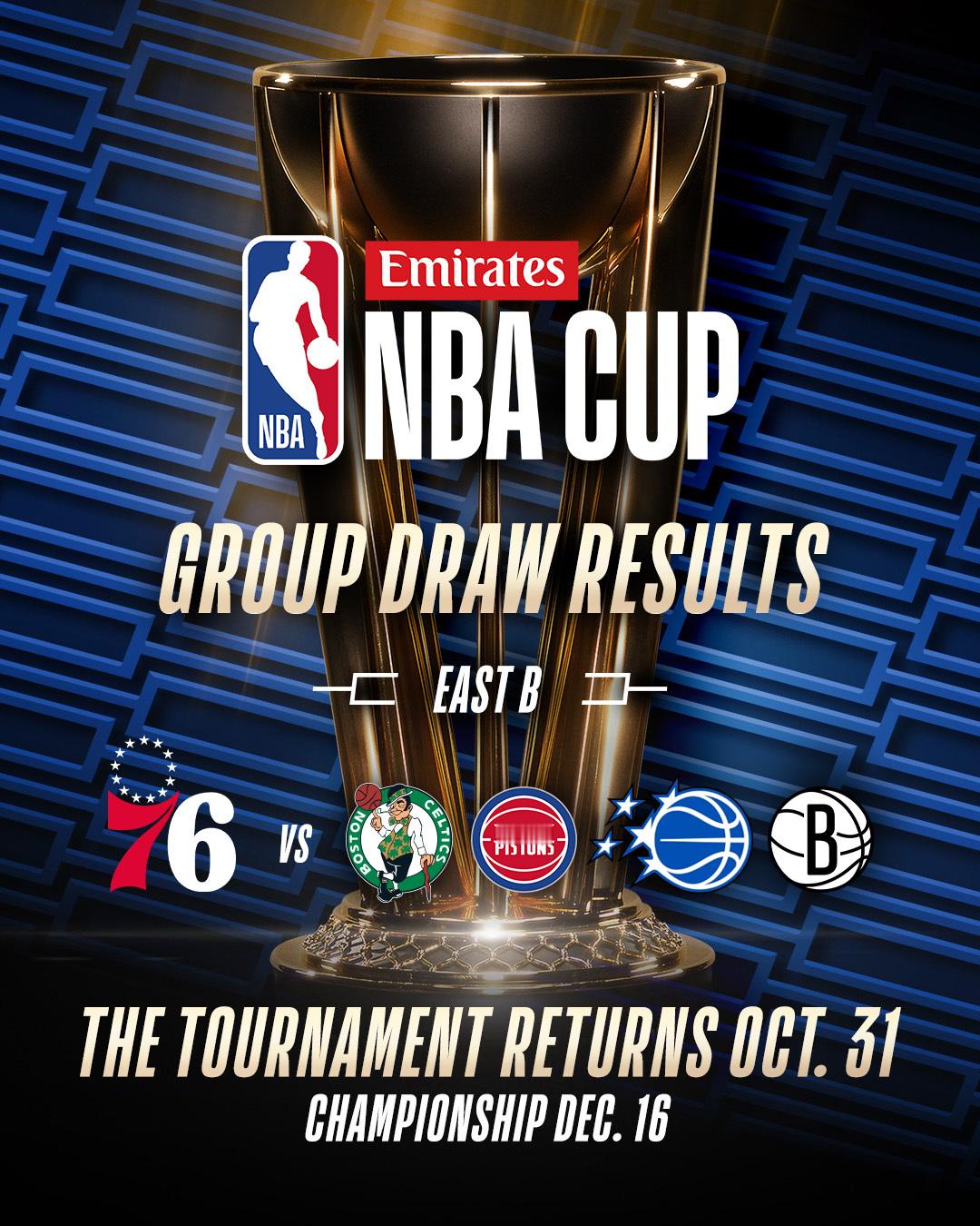 费城76人队官方：“锦标赛回归。🏆”“查看我们将在2025NBA杯⤵️中面对的
