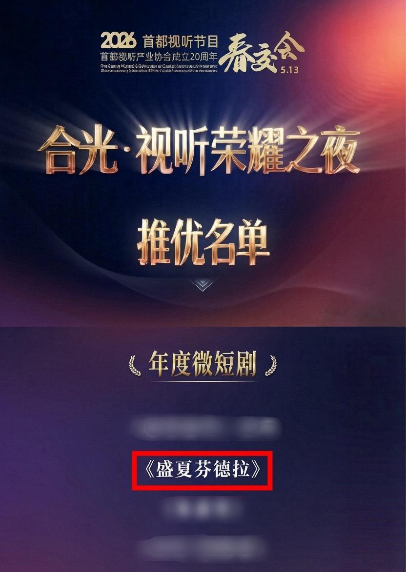 恭喜爆火短剧《盛夏芬德拉》获2026春交会年度微短剧推优作品郭宇欣白清枚伟大…