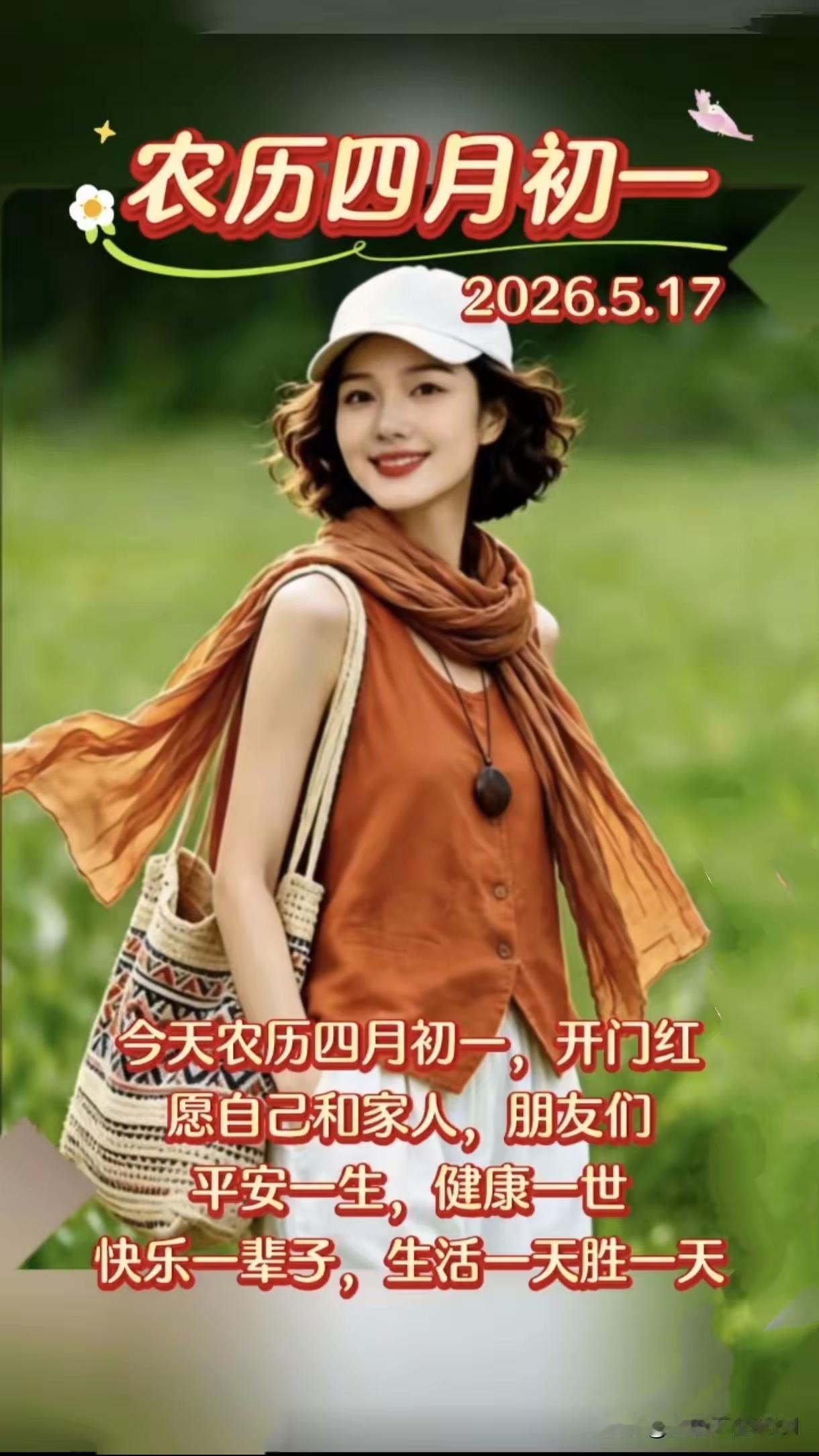 今天四月初一，星期天
四月初一开门红，福气滿滿，财运亨通，一顺百顺。
四月初一纳