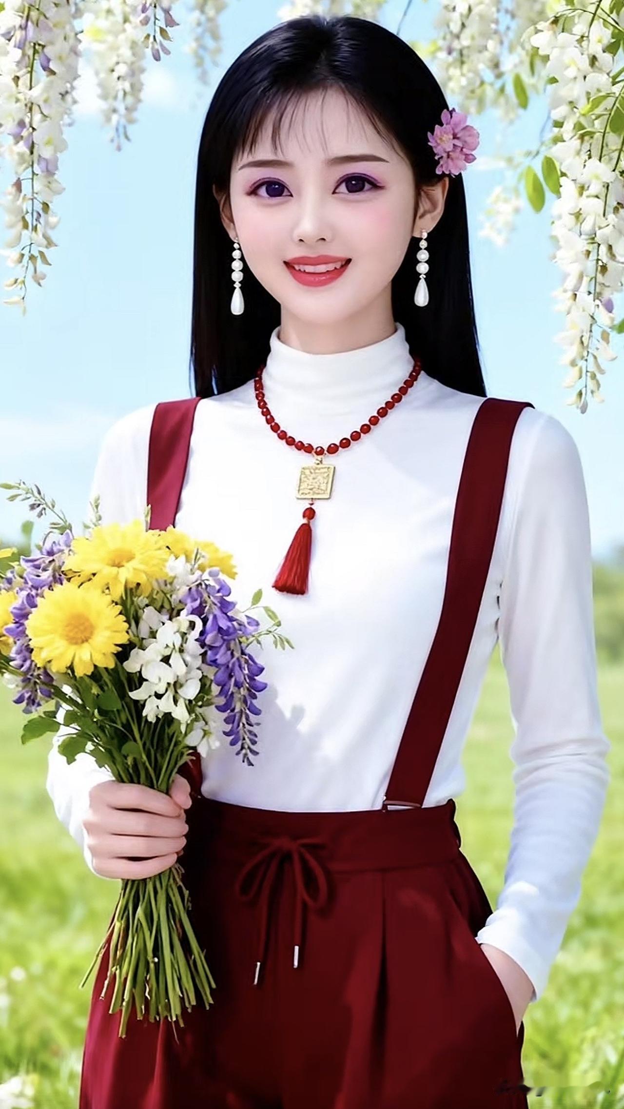 春日花束，甜美少女，绽放笑容粉裙花束少女 春日治愈系鲜花 温柔粉色花束 春日治愈