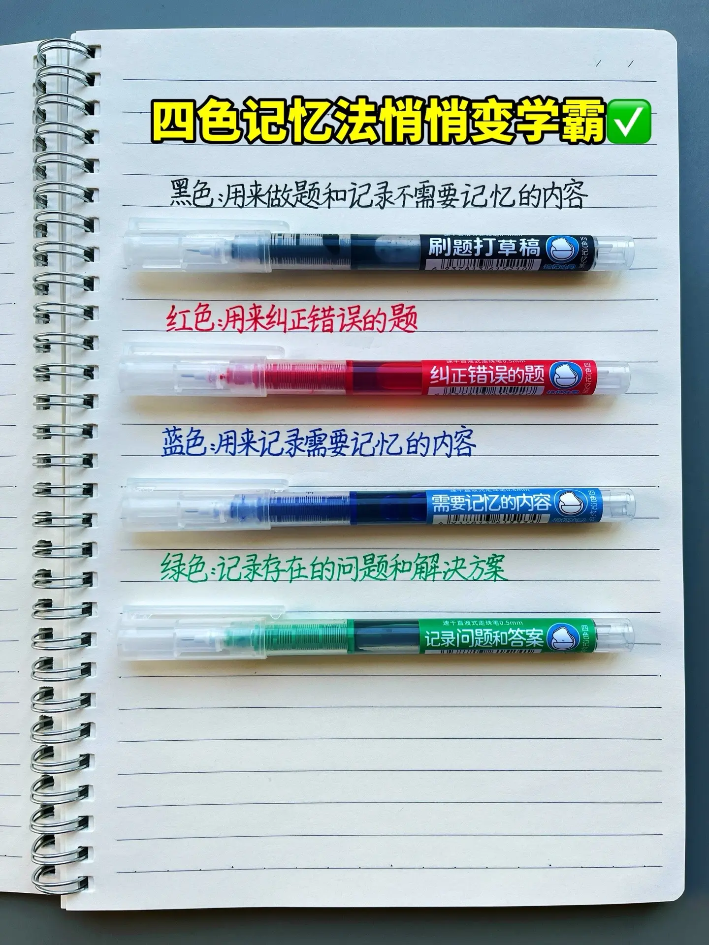 学霸都在用的四色笔记法🔥。马上要开学了，给孩子安排了四色记忆笔，高效...