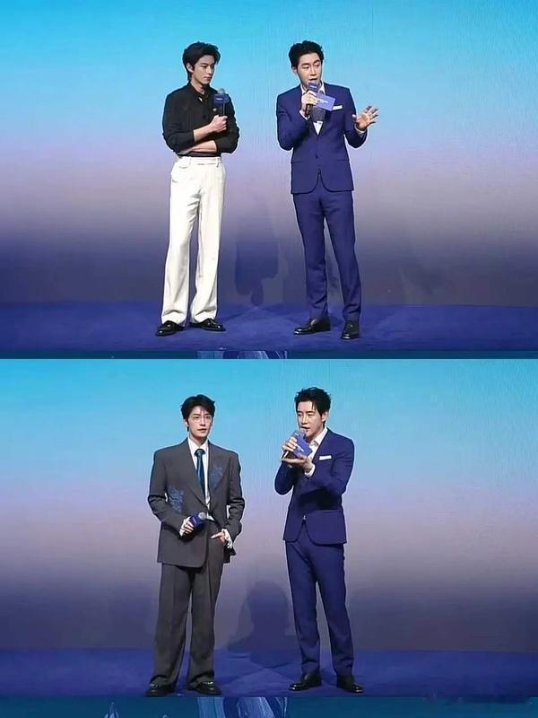 杨洋王鹤棣章若楠娇兰活动  男人在一起也就身高这点事儿了，正常。 