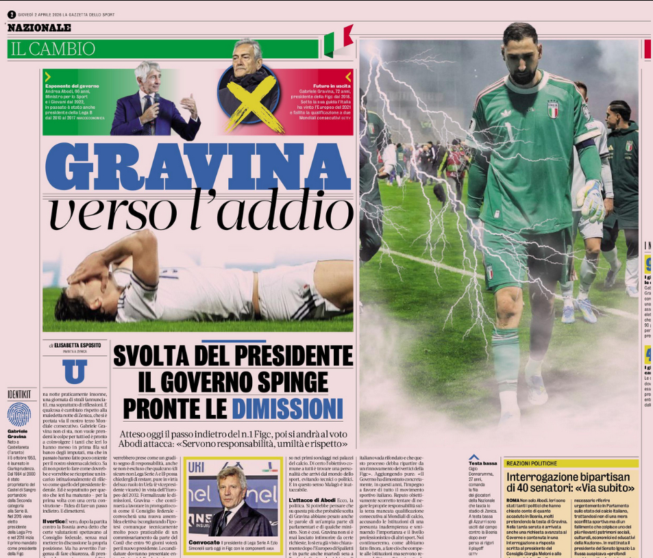 米体头版：格拉维纳终于准备辞职了，随后会进入投票程序。一开始他还不想为所有人“背