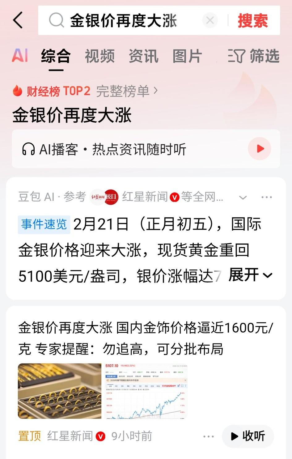 金银价再度大涨，只能说明世界不太平！
2月18日晚，现货黄金就再度站上5000美