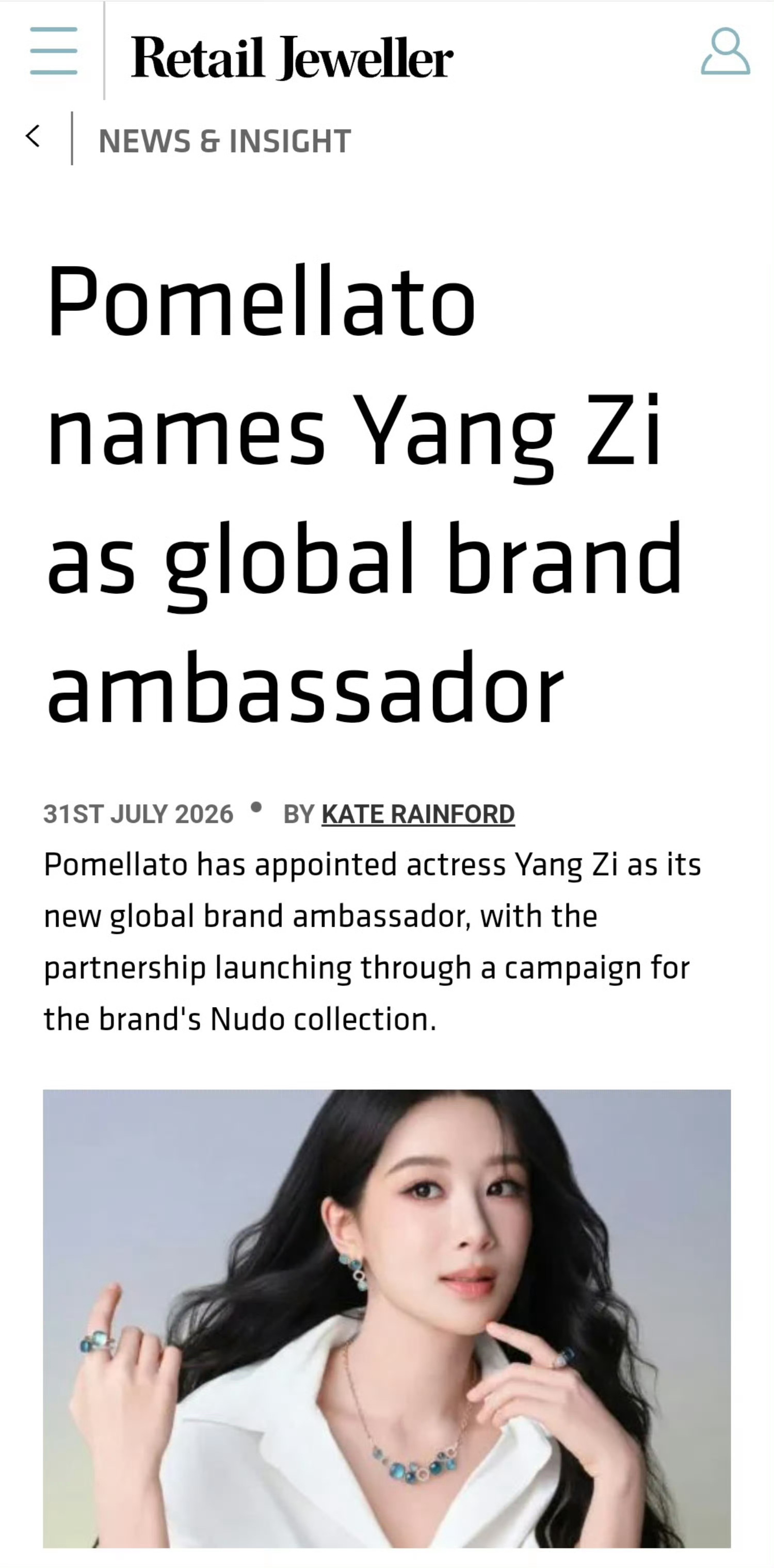 🇬🇧权威珠宝官媒报道了宝曼兰朵全球代言人杨紫！好大的global