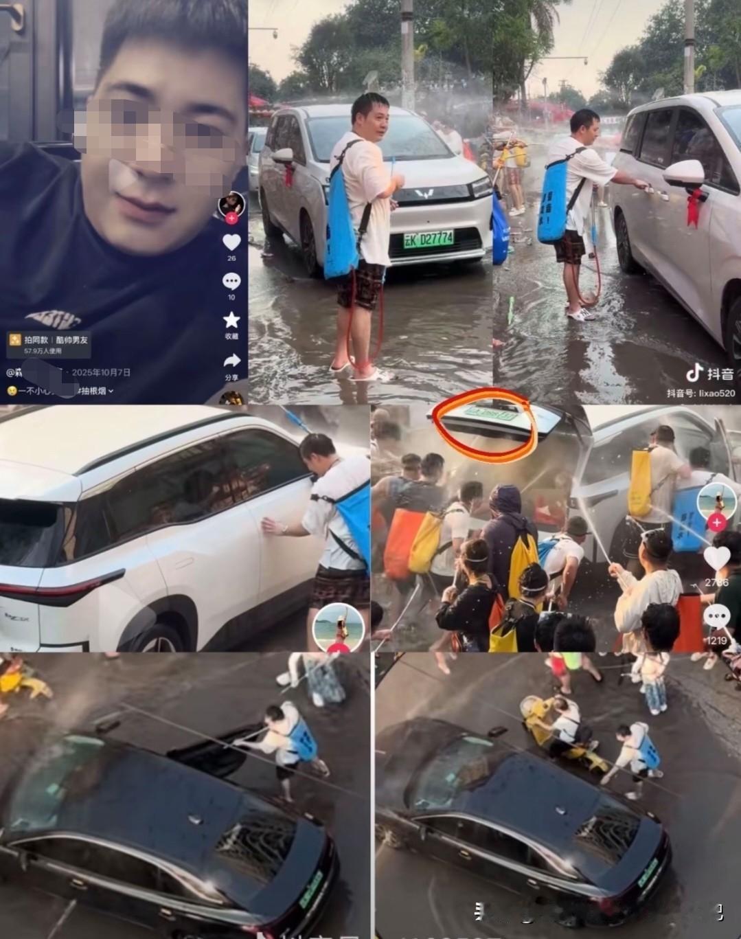 云南泼水节拉车门泼水后续，这个泼水小伙是个“惯犯”，有网友拍摄到只要有车辆通过，