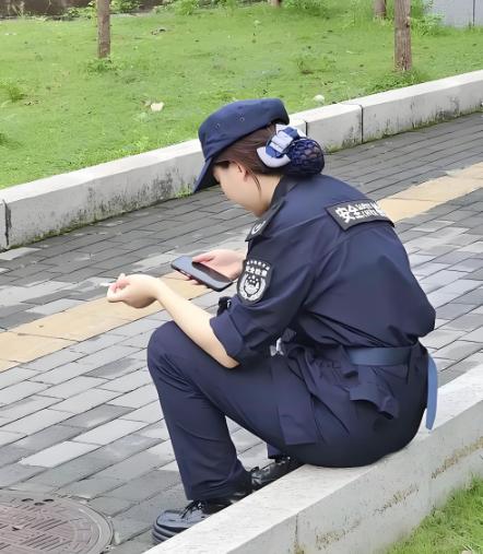 我们这个小区最近来了这样一个美女保安，不知道能不能长久，毕竟现在保安轮换太厉害了