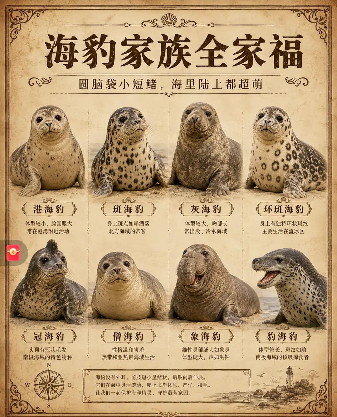 海豹家族八大海豹地位总排名！
1.象海豹（1000分）：体型最大，雄性可达4吨，
