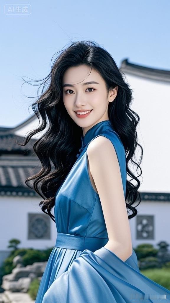 惊艳的蓝裙少女，梦幻般的气质！💙✨