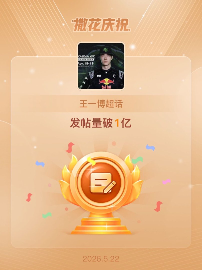 王一博恭喜王一博超话发帖量破1亿