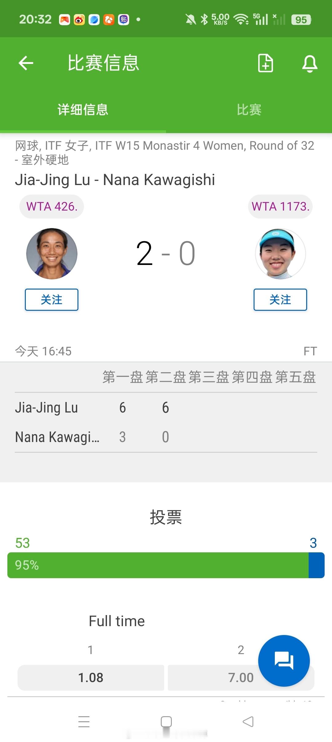 小花小草资讯 【莫纳斯提尔W15】女单首轮逯佳境🇨🇳 6-3/6-0 川岸七