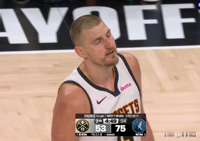 申京附体！NBA季后赛，森林狼G3爆锤掘金，约基奇27分+15板+3助+4误，一