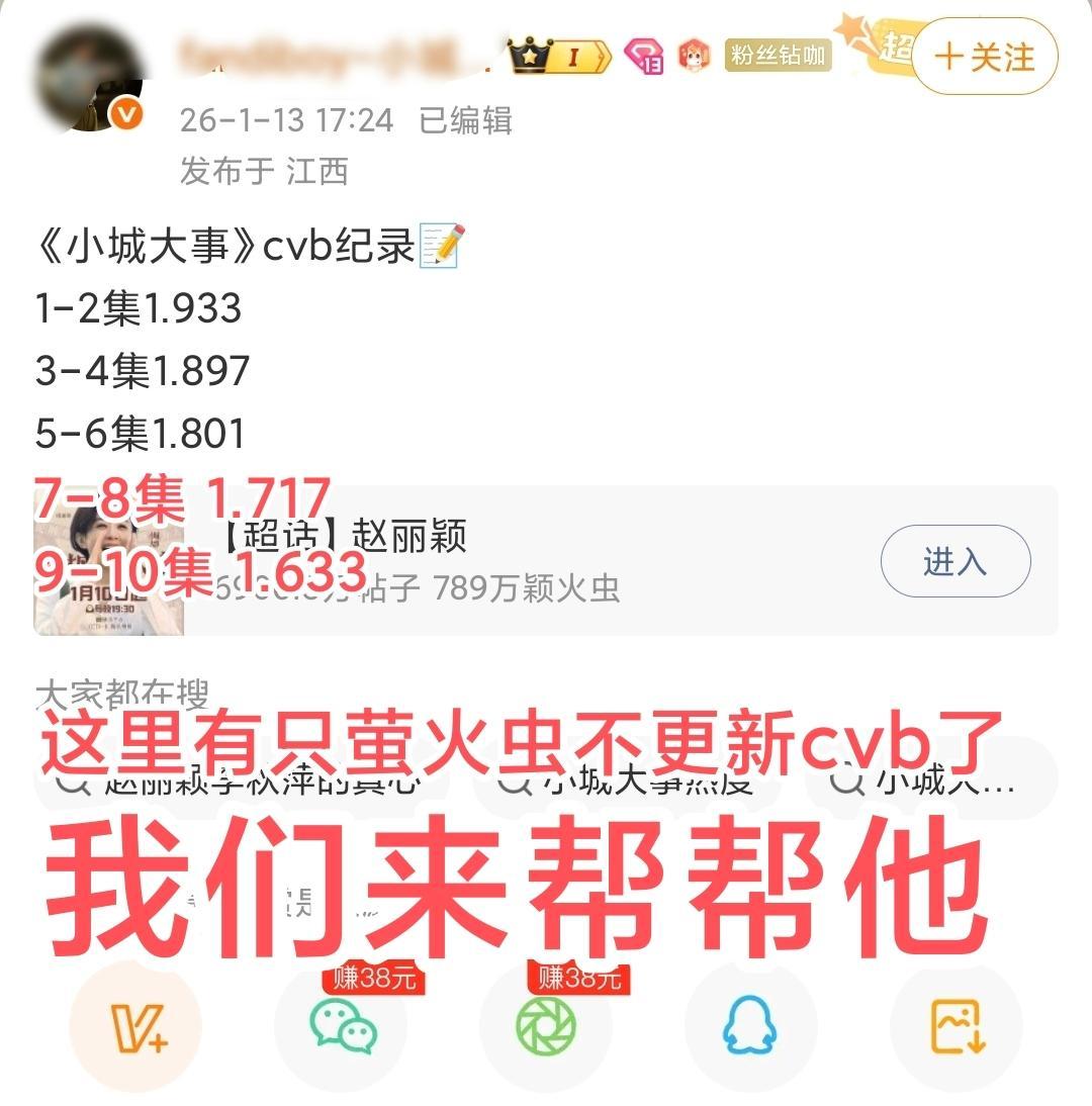 大城小事cvb收视率丽粉不更新了，我们来帮帮他。。。 
