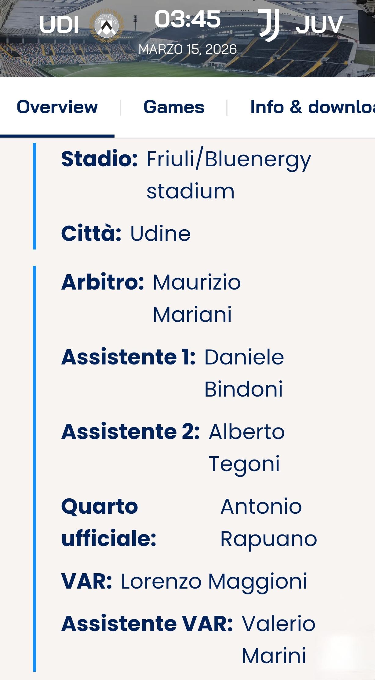 第29轮周日345尤文图斯客场对阵乌鸡。
本场主裁判:马里亚尼
var裁判:洛伦