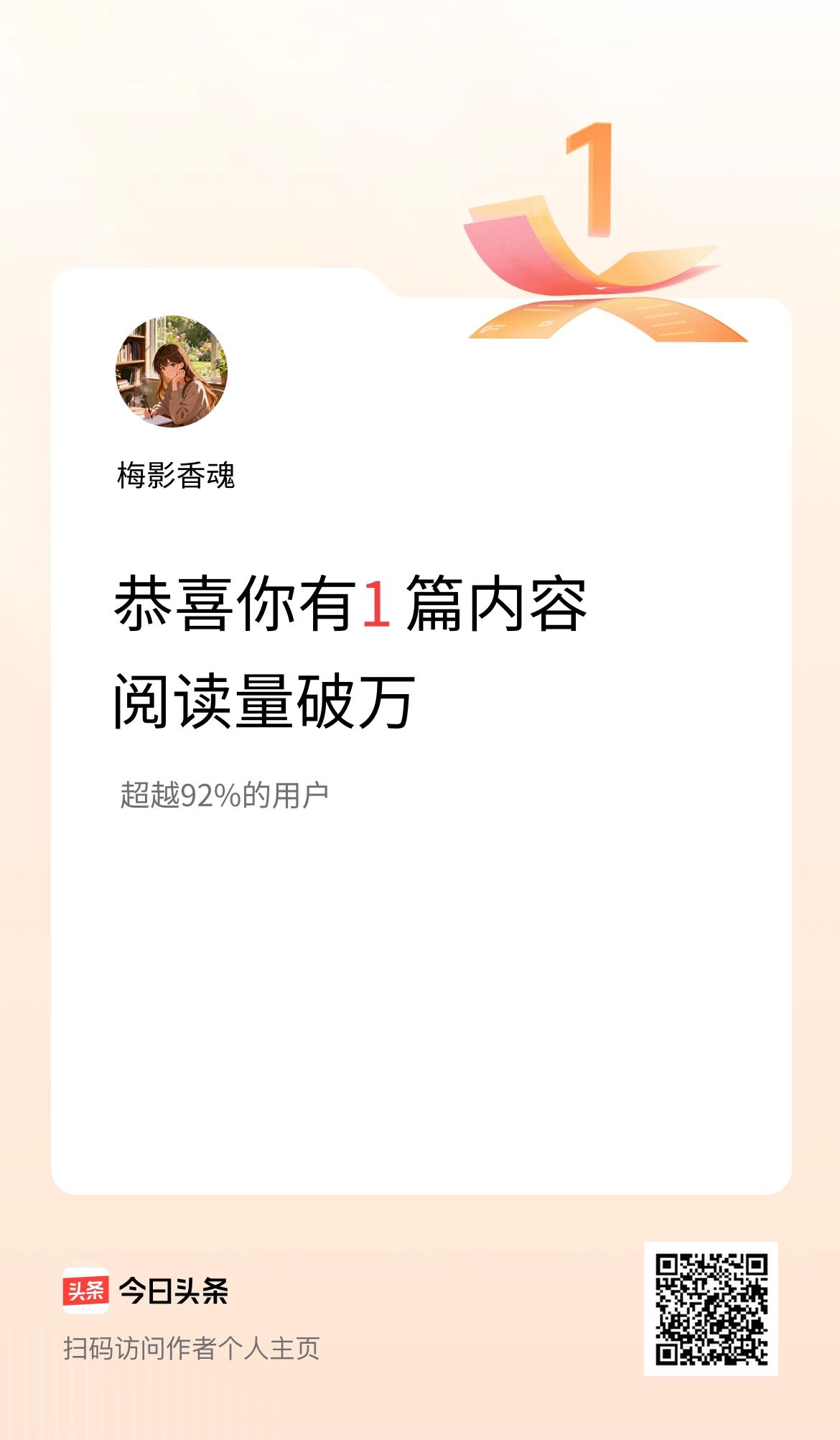 我在头条有1篇内容阅读破万了！