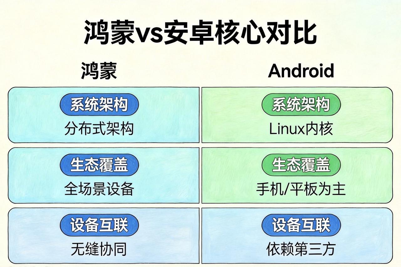 ＃鸿蒙系统跟安卓系统有什么区别了
你可以把鸿蒙和安卓的区别，想象成“一间全能样板