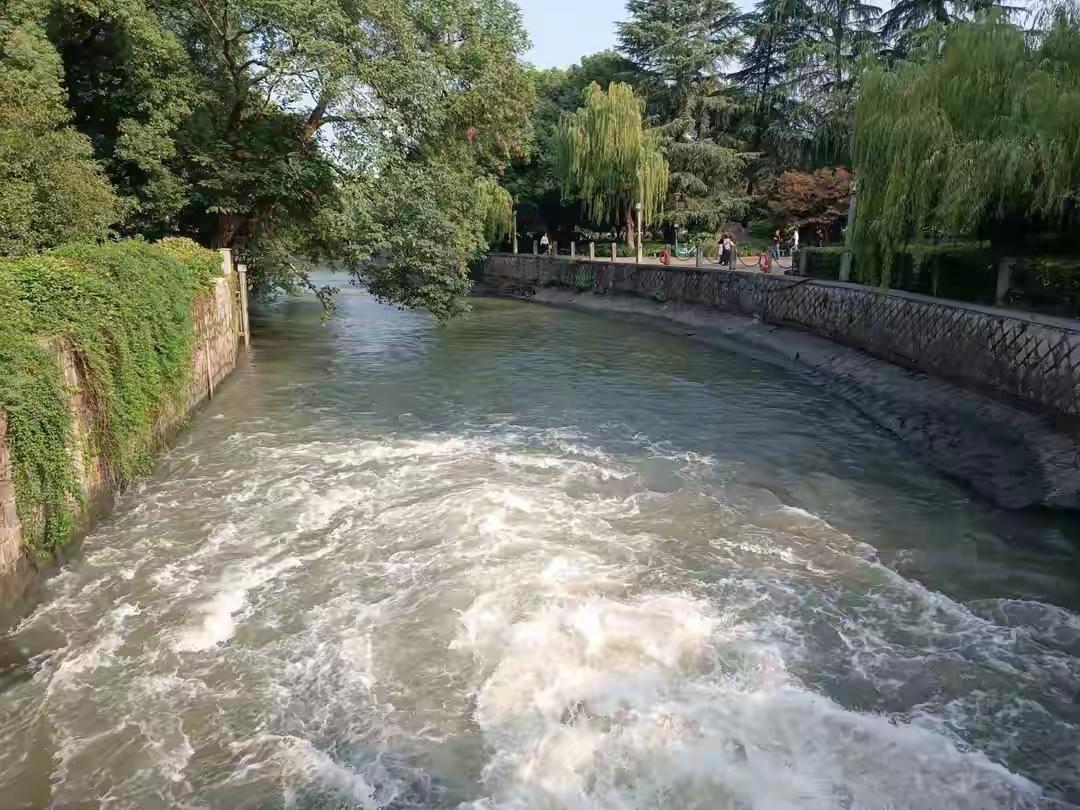 西湖的出水口在离杭州少年宫不远的圣塘闸这里，再往北走就是断桥。西湖出水口的水在通