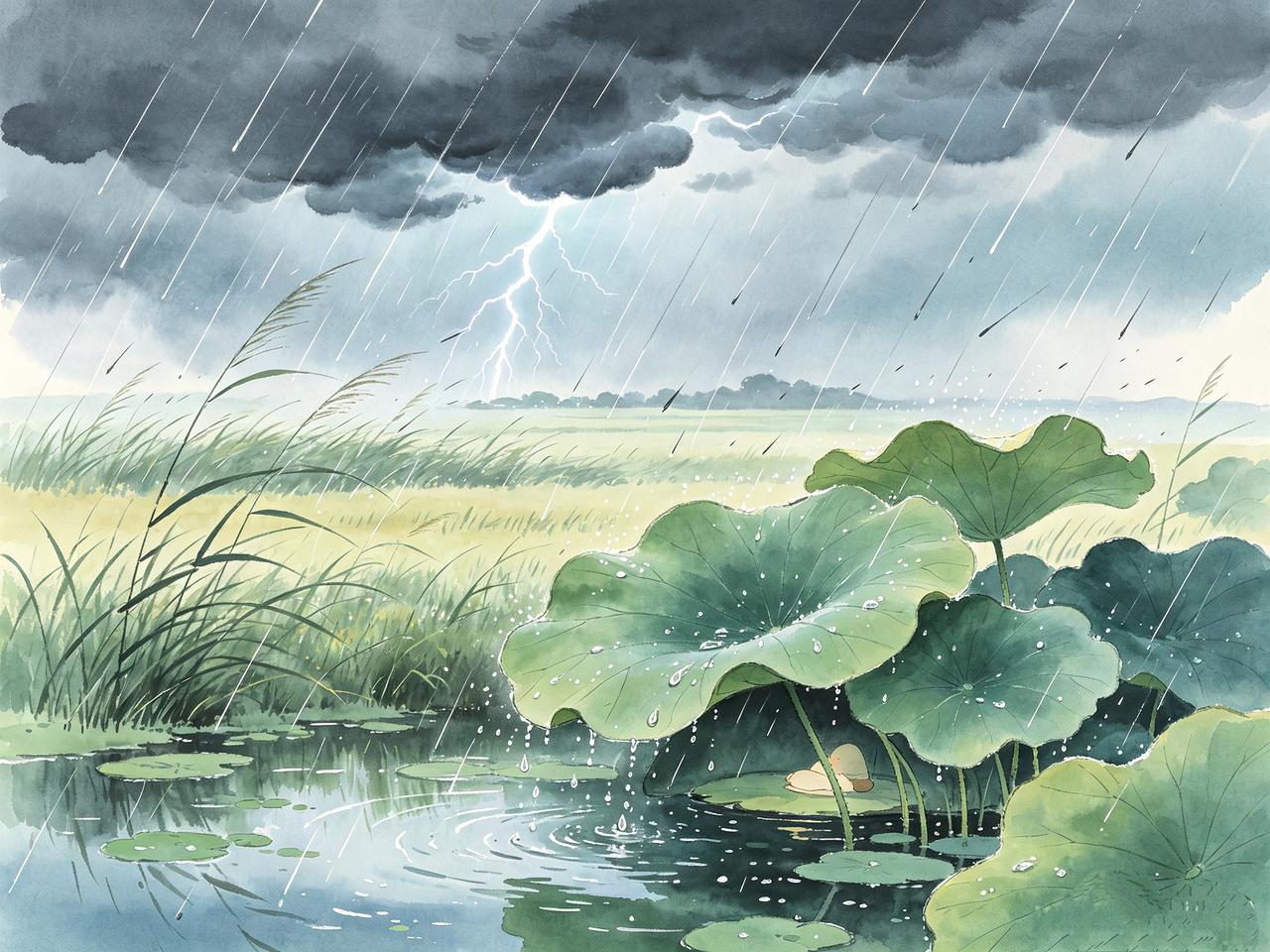 分享我这周有趣的事：
夏日郊野遇雨
文/冯继兴

雷公浪吼欲掀山，万矢风来草射偏
