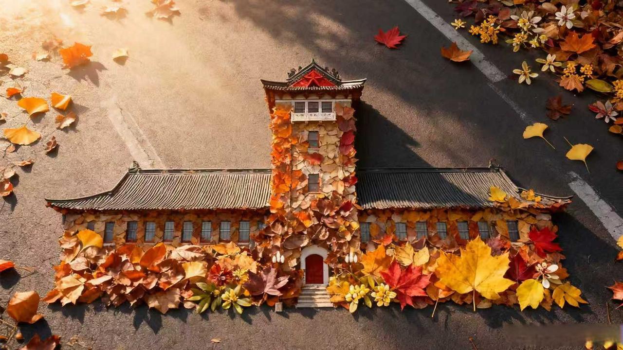 当南大与深秋撞个满怀🍂风吹叶落，拼出百年校徽的庄重，叠起北大楼飞檐的诗意，铺就