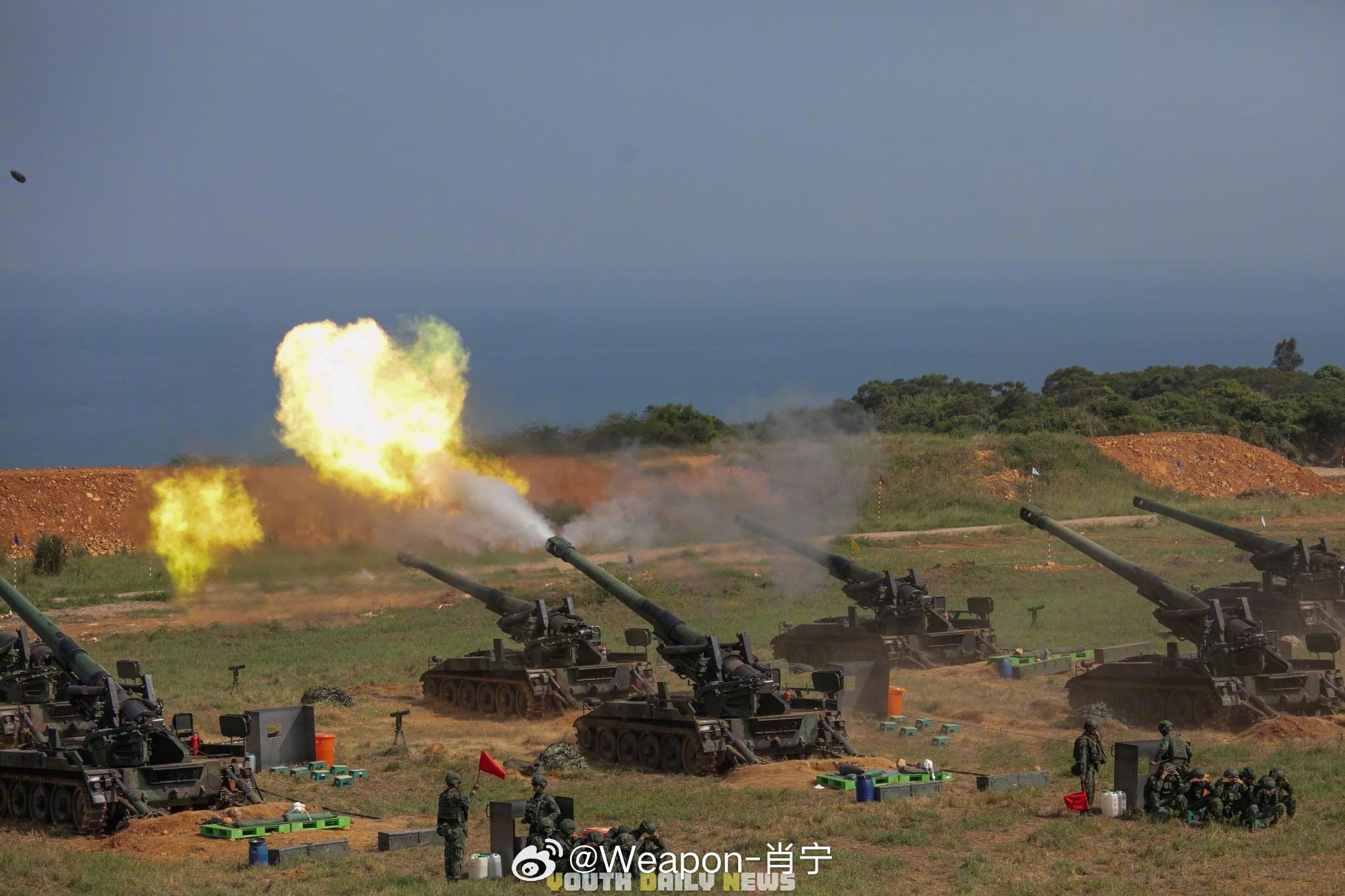 #兵器影像[超话]# 汉光40演习，台伪陆军炮兵部队进行实弹射击，撤去了多年以来
