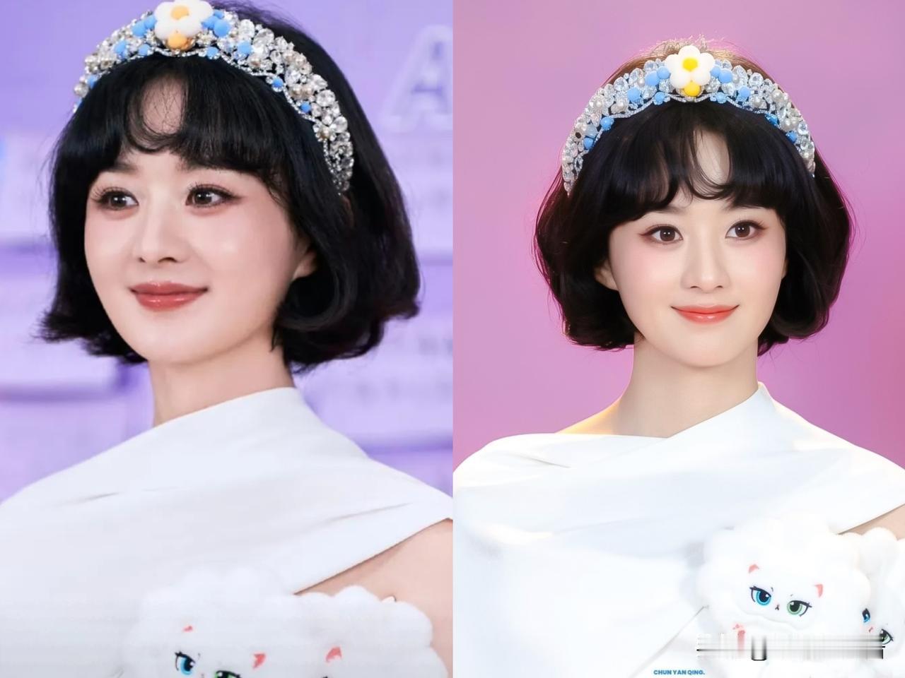 我能接受赵丽颖剪了个不适合的波波头，
也能接受她这次直播造型有点怪，
但我万万不