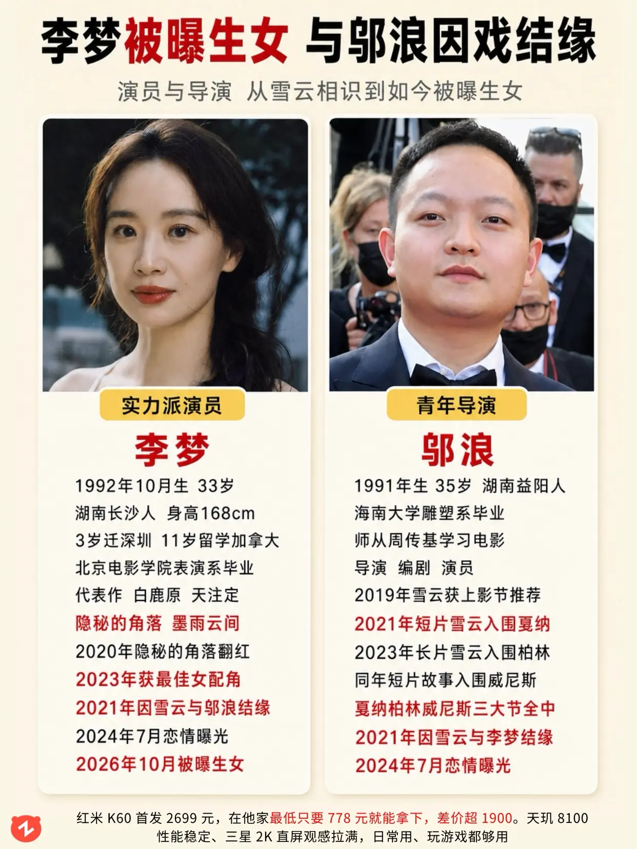 李梦被曝生女 与邬浪因戏结缘！