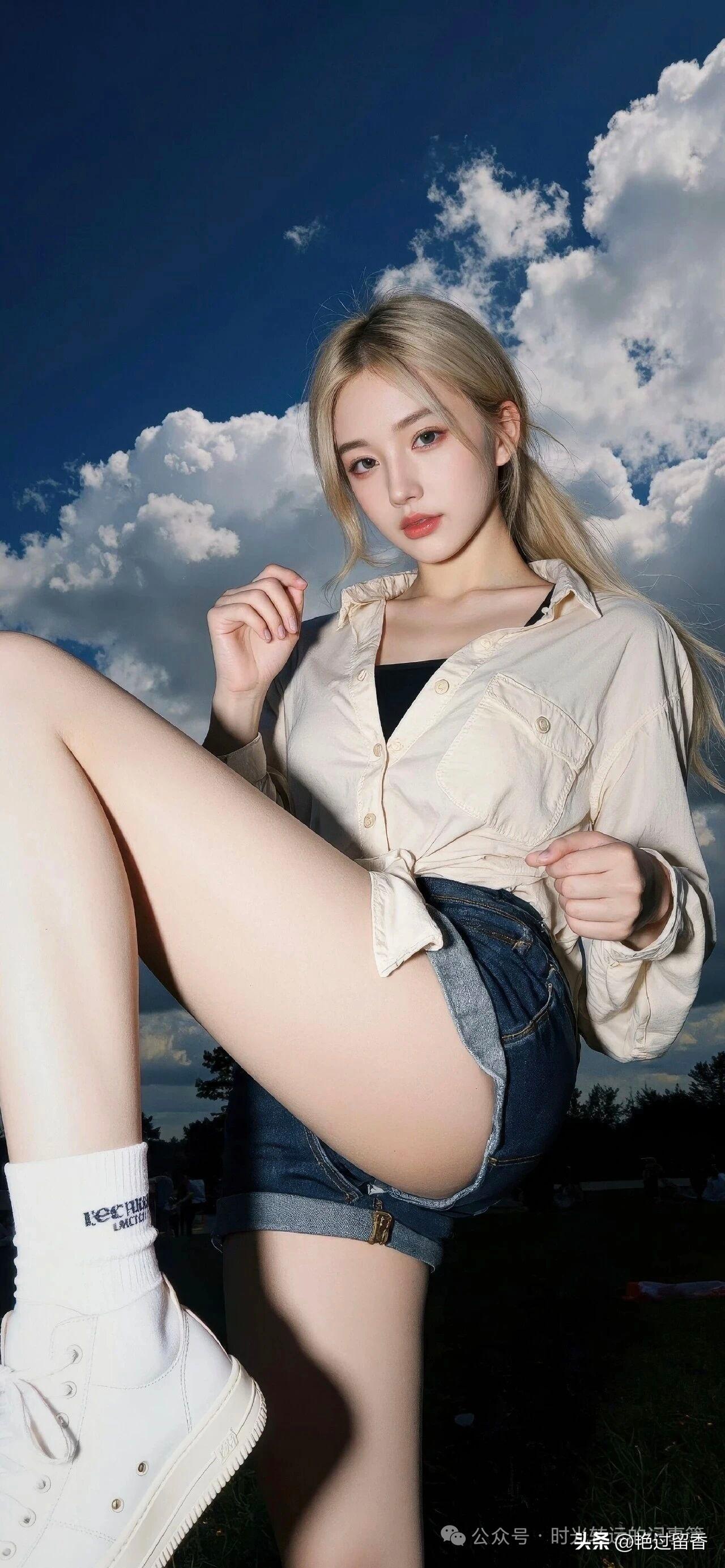 夏日清新穿搭，牛仔短裤+白色衬衫，元气少女风！