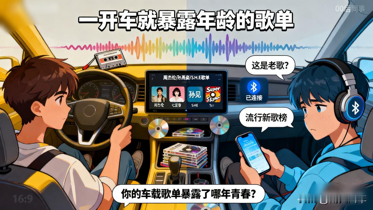 听歌品味暴露年龄

一上车，连上蓝牙，周杰伦、孙燕姿、S.H.E的歌单自动播放…