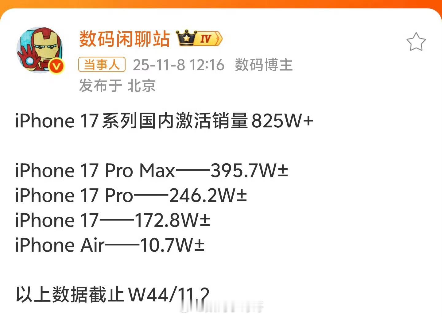 iPhone17系列国内激活销量不得不说，iPhone 17系列真的太能打了！我