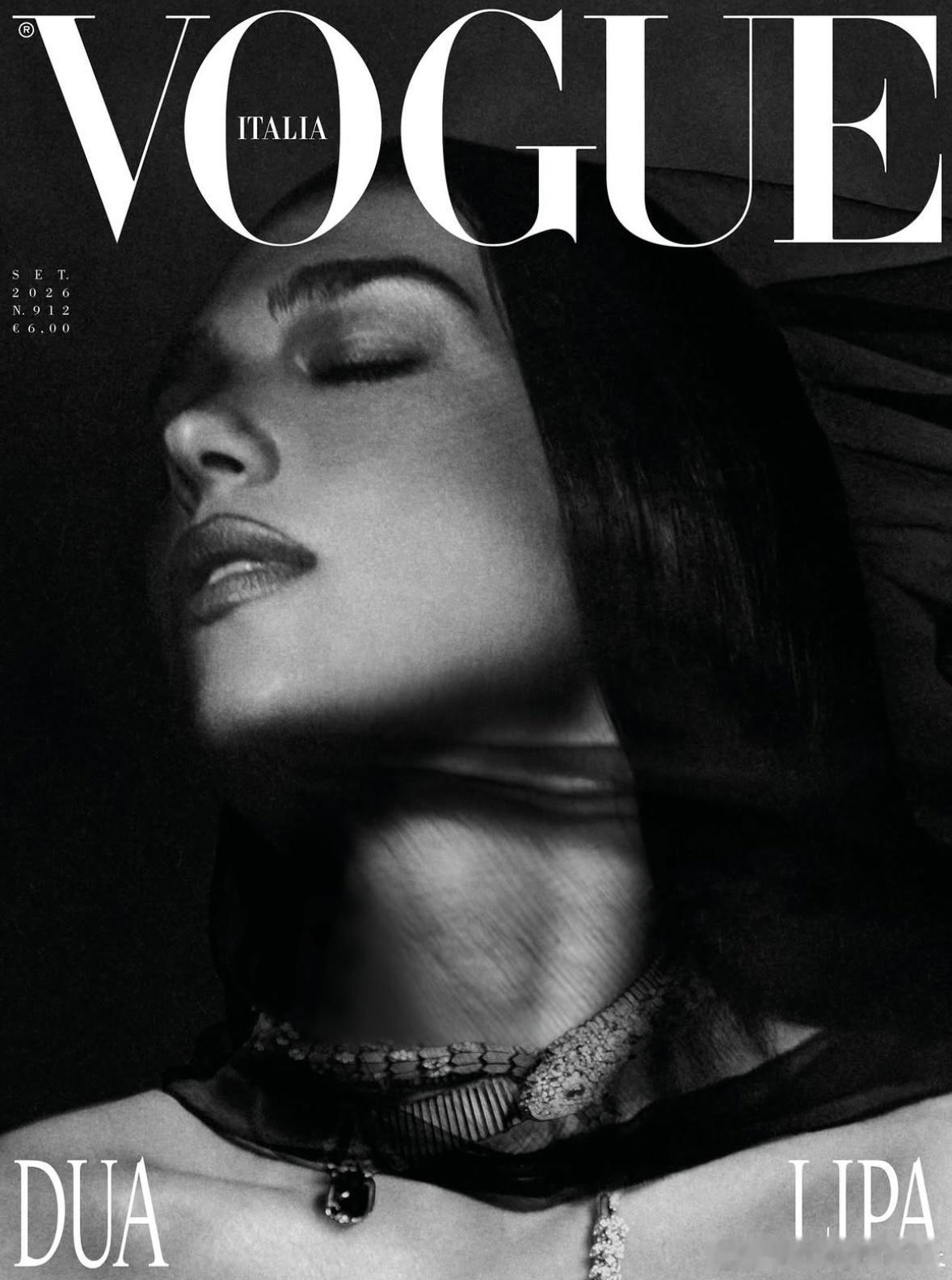 Dua Lipa佩戴Bvlgari珠宝登上VOGUE Italia九月刊封面。宝