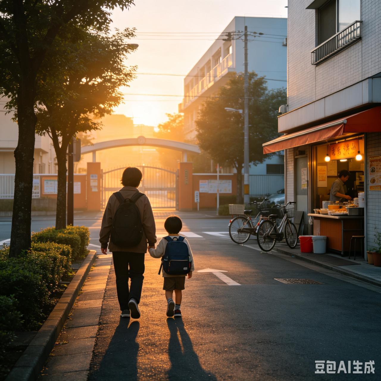 人间烟火
清晨迎着晨光，下午沐着落日，爷爷奶奶父母接送孩子上学、放学，一路轻声叮