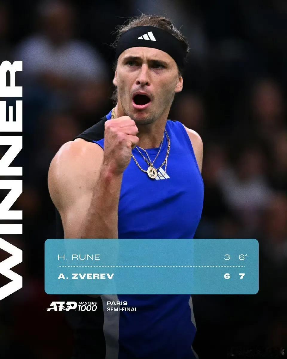 #兹维列夫闯入巴黎决赛
#ATP1000# 巴黎大师赛，兹维列夫击败鲁内，闯入决