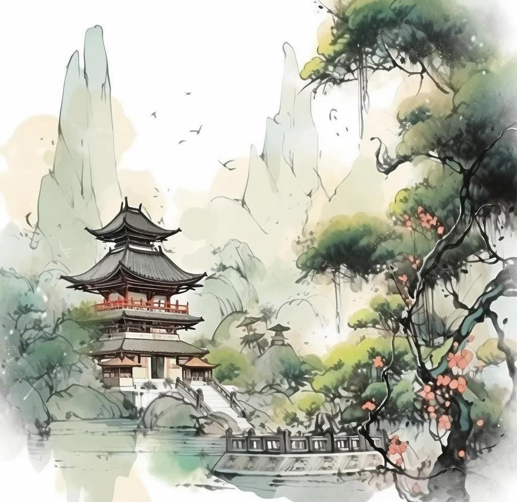 晚安，三无量。楼阁万重秋雨里，峰峦四合暮潮边。 