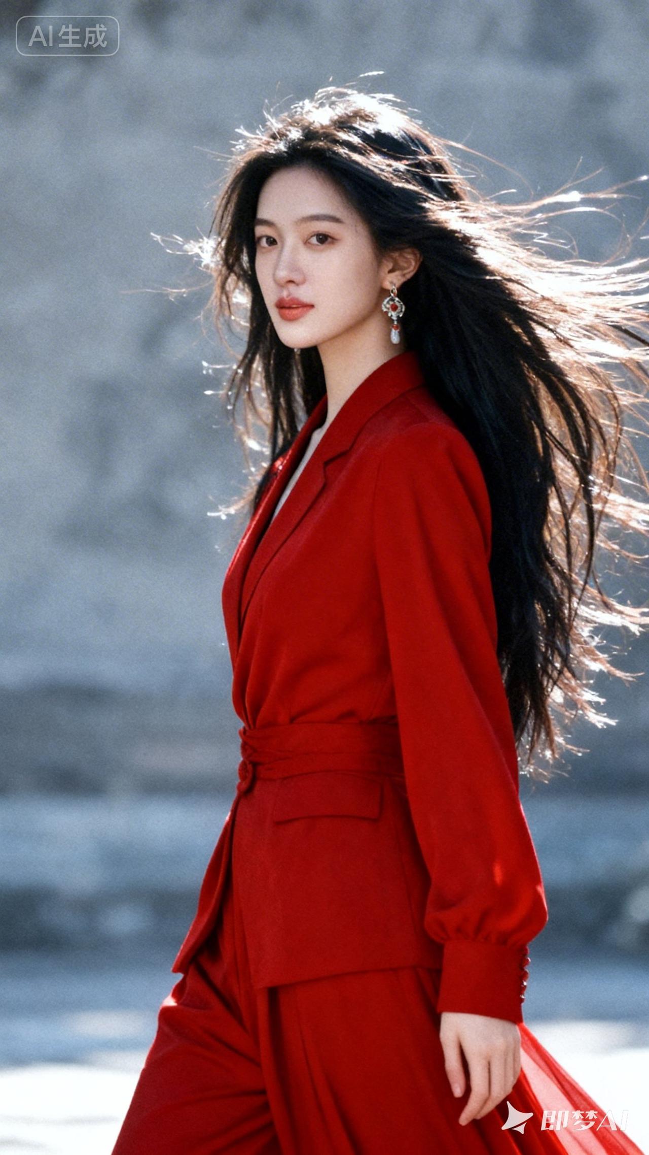 风中飘逸的红衣，尽显优雅与自信！