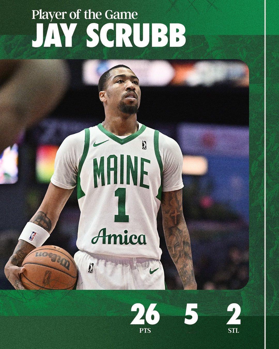 缅因州凯尔特人 Player Of The Game : Jay Scrubb 
