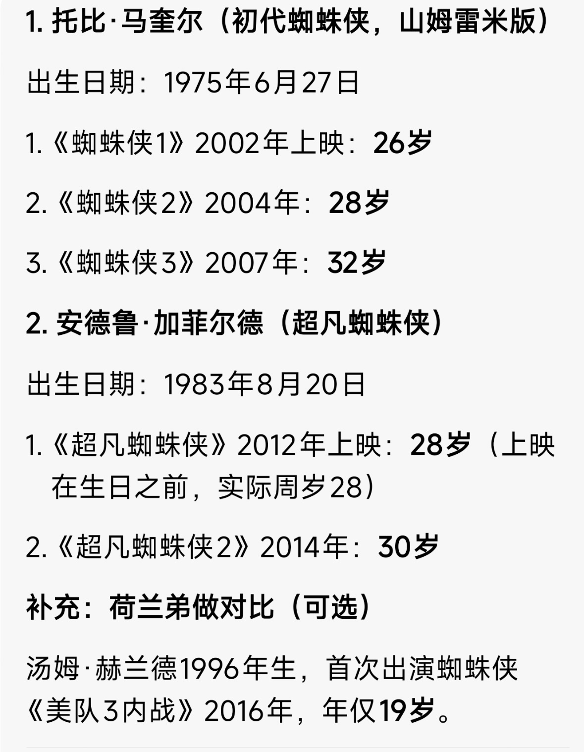 荷兰弟是不是老的有点快了前两代蜘蛛侠三十岁的时候都没有怎么显老，荷兰弟明显被岁月
