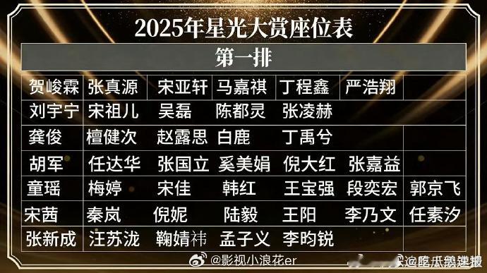 星光大赏第一排座位图网传星光大赏第一排 网传星光大赏第一排座位，每一个名字都有爆