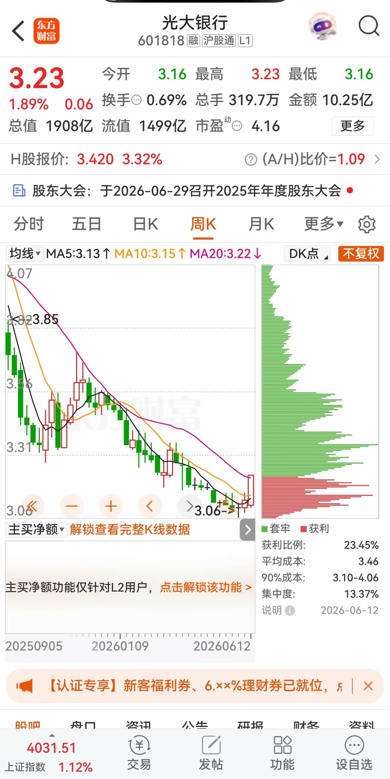 AI复盘：光大银行A股本周走势分析及展望一、本周行情概览本周（2026年6月8日
