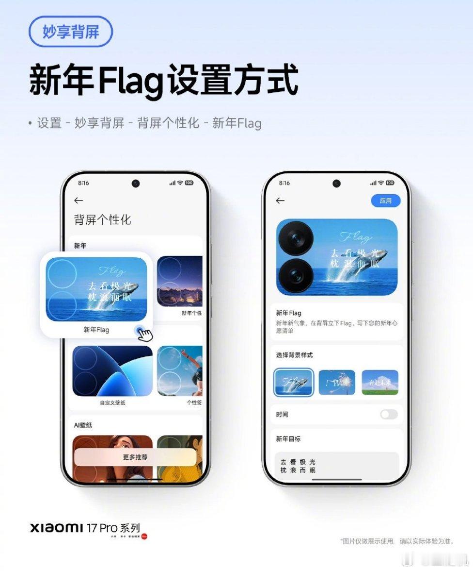 小米 17 Pro 系列手机“妙享背屏”玩法上新，用“新年 Flag”模板记录 
