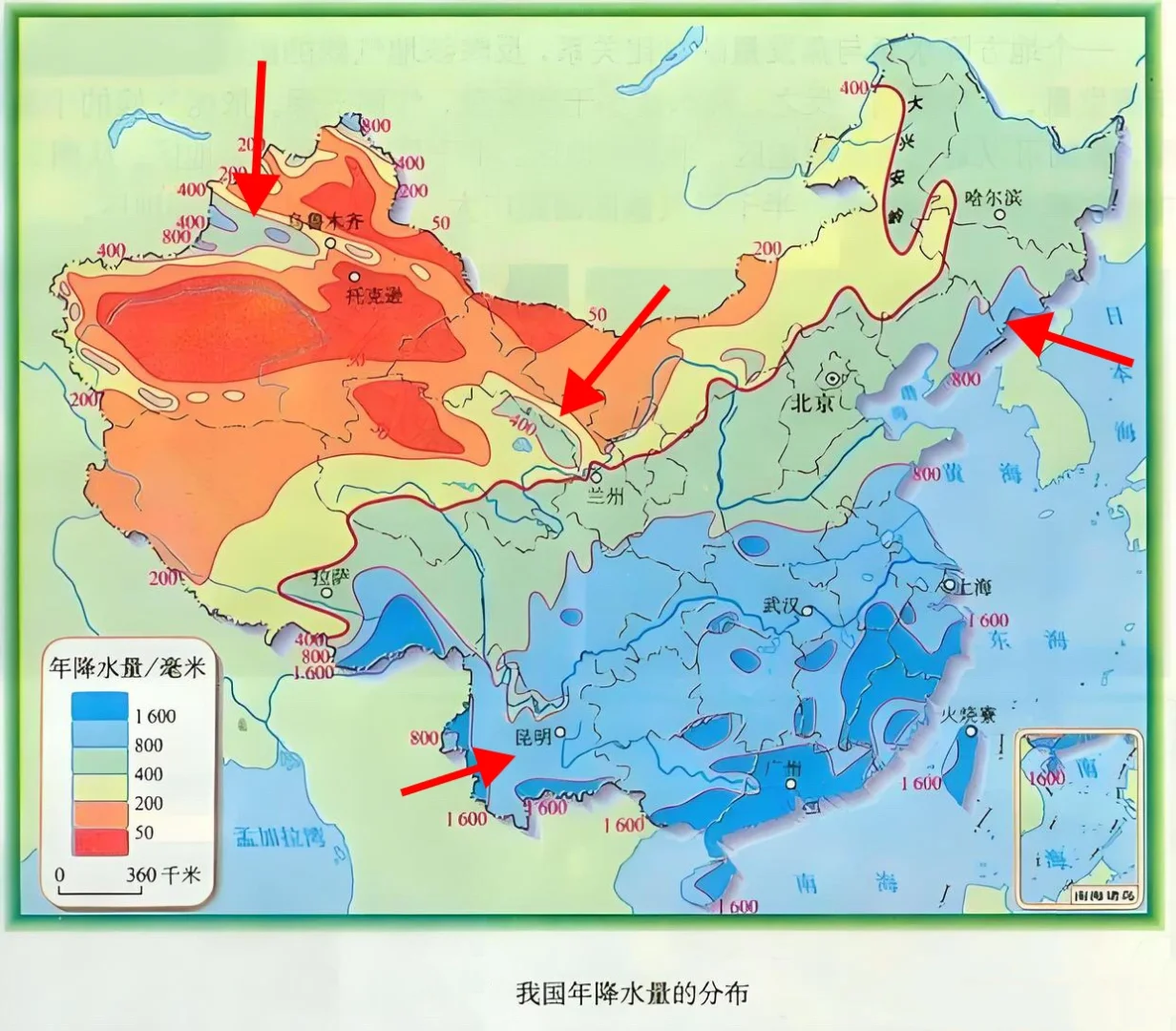 全国各地的年降雨量分布，伊犁河谷太突兀了