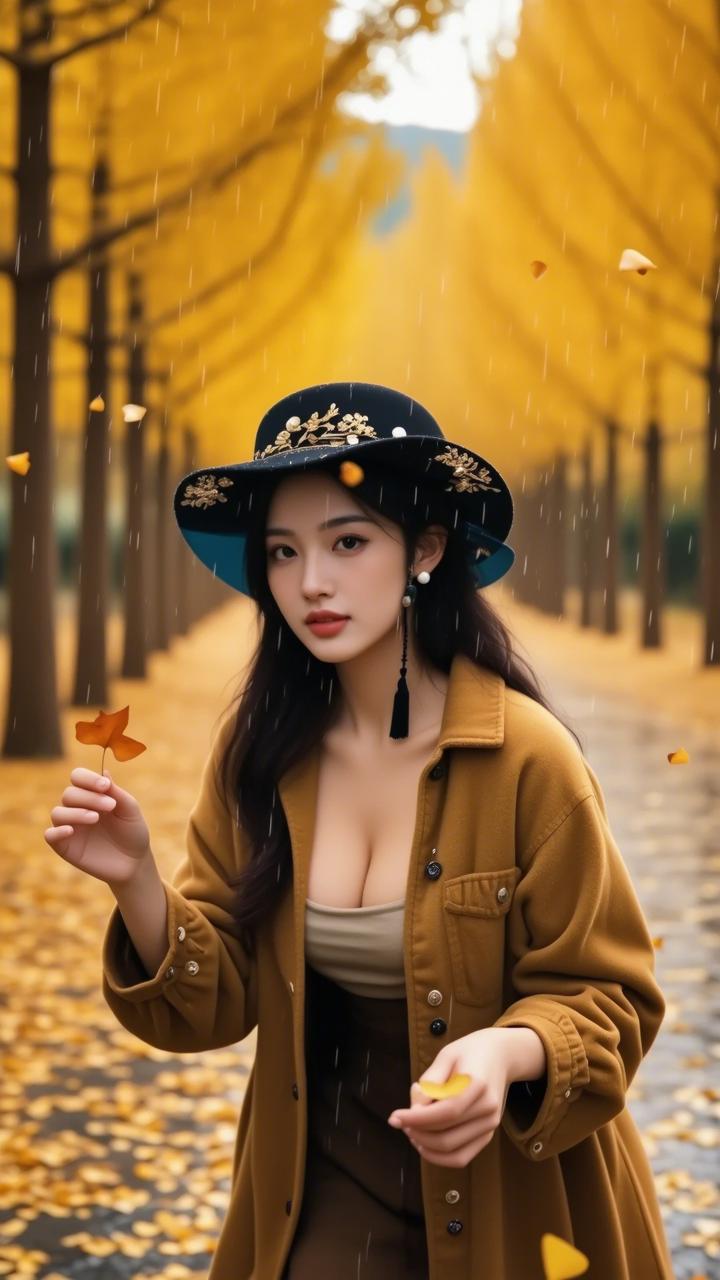 秋日漫步，落叶飘舞，复古风穿搭，尽显优雅与浪漫。